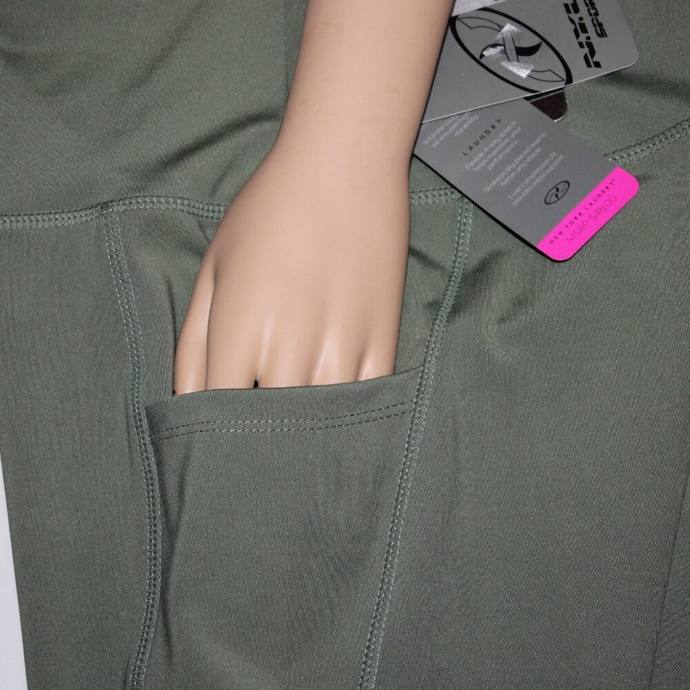 NYL AW Crop Pant Sz M x 27 Green Pull On Pockets Polyester Spandex AW Capri - Picture 12 of 16